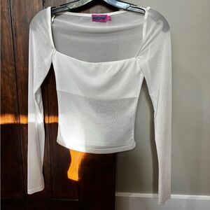 Edikted Shirt Women Small White Sheer Mesh Long Sleeve Y2K Babydoll 90’s